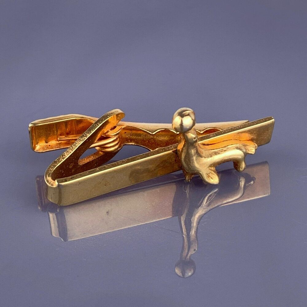 Seal Sea Lion Circus Performer Tie Clip Bar Gold Plated Zoo Aquarium Vintage